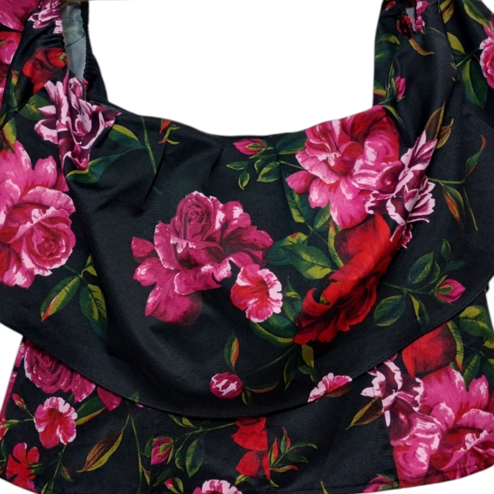 7th Avenue Design Studio Women's XL Coquette Floral Off Shoulder Cropped Top - Picture 4 of 4